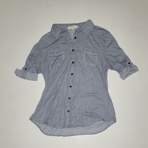 Eden & Olivia Maternity Blue Striped Shirt Roll Tab Sleeve Sz L